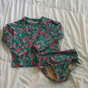 Crewcuts Girls Floral Long-Sleeve Rashguard Set - Green & Pink